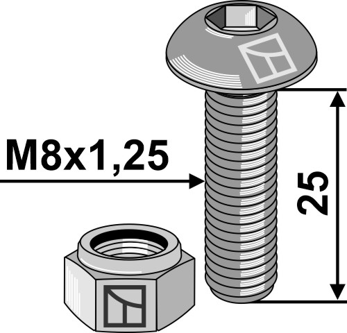 Flachrundschraube M8x1,25x25 mit Innensechskant und Sicherungsmutter