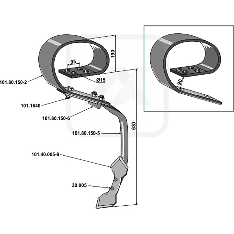 Landwirtschaft Bodenbearbeitung Grubber Schare & Leitbleche Blattfederzinken kpl. mit Schar, System David III Landwirtschaft Bodenbearbeitung Grubber Schare & Leitbleche Blattfederzinken kpl. mit Schar, System David III