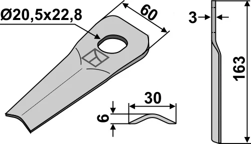 Rotorklinge 163x60mm passend für Kverneland Rotorklinge 163x60mm passend für Kverneland