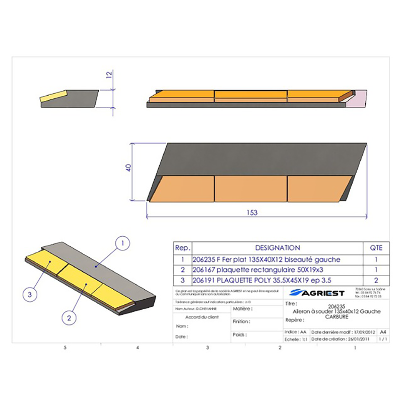 Grubber Anschweißteile Flach Anschweissteil 135X40X12 Links Hartmetall