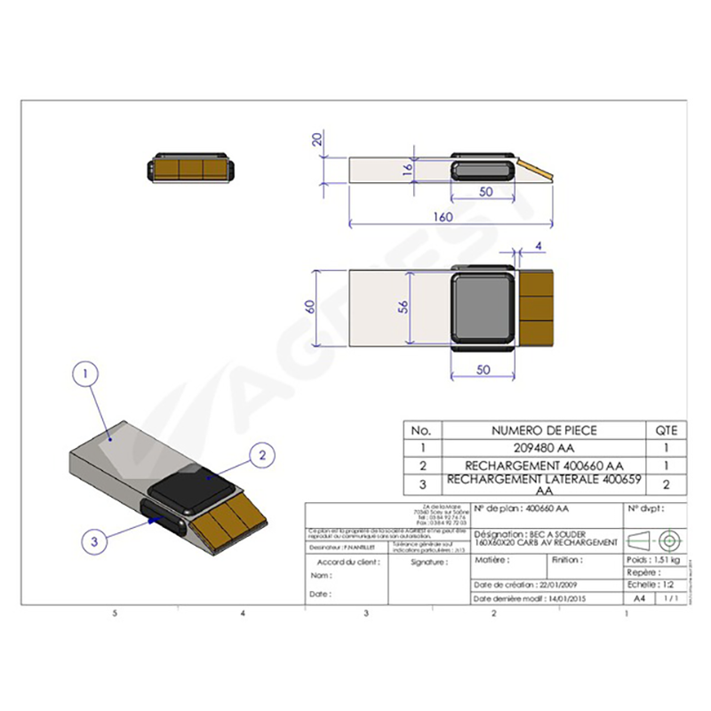 Grubber Anschweißteile Einschweißspitze 160X60X20 Zus. Aufpanzerung Hartmetall