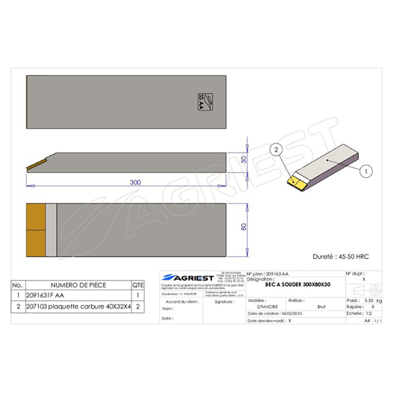 Grubber Anschweißteile Einschweißspitze 300X80X30