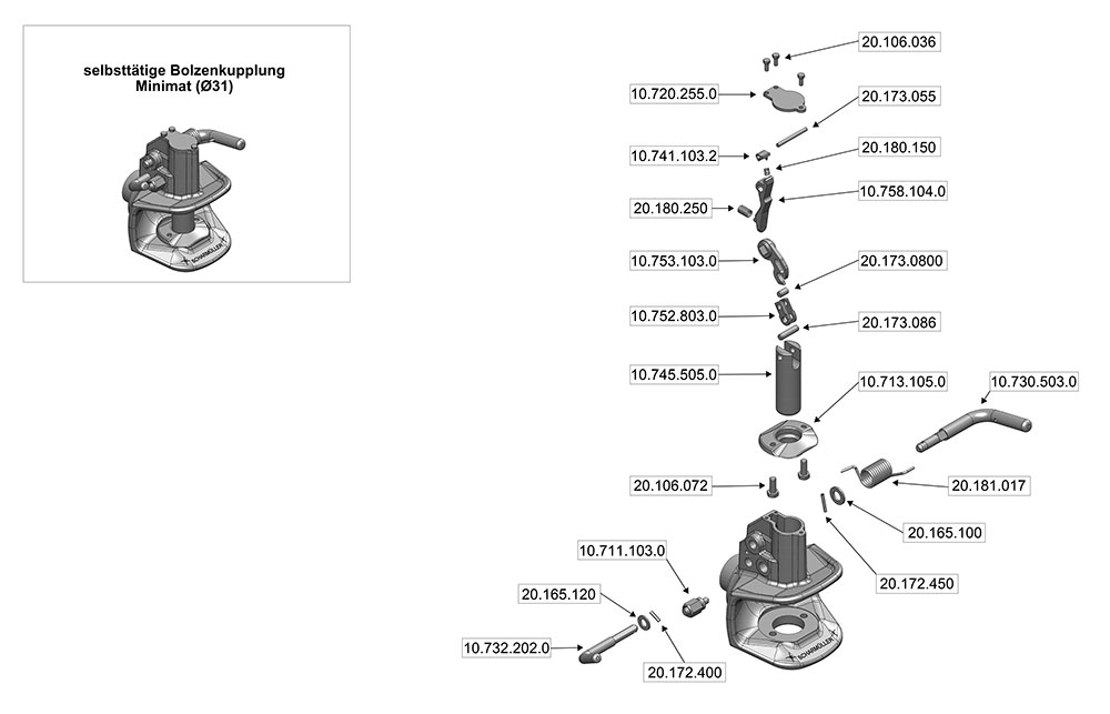 Scharmüller Zugmaul Bauart Minimat 31mm Scharmüller Zugmaul Bauart Minimat 31mm Explosionszeichnung