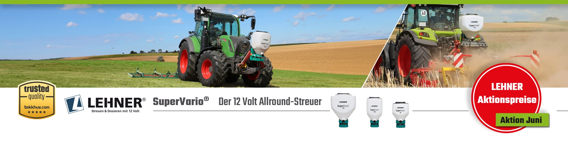LEHNER SuperVario 12 Volt-Streuer für Grassaat und Zwischenfrüchte LEHNER SuperVario 12 Volt-Streuer