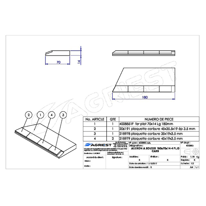 Grubber Anschweißteile Flach Anschweissteil Hartmetall 180X70X14 Links