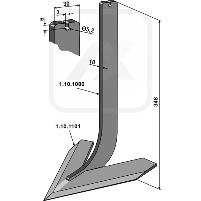 Landwirtschaft Bodenbearbeitung Grubber Schare & Leitbleche Stiel mit Schar 180mm Steketee