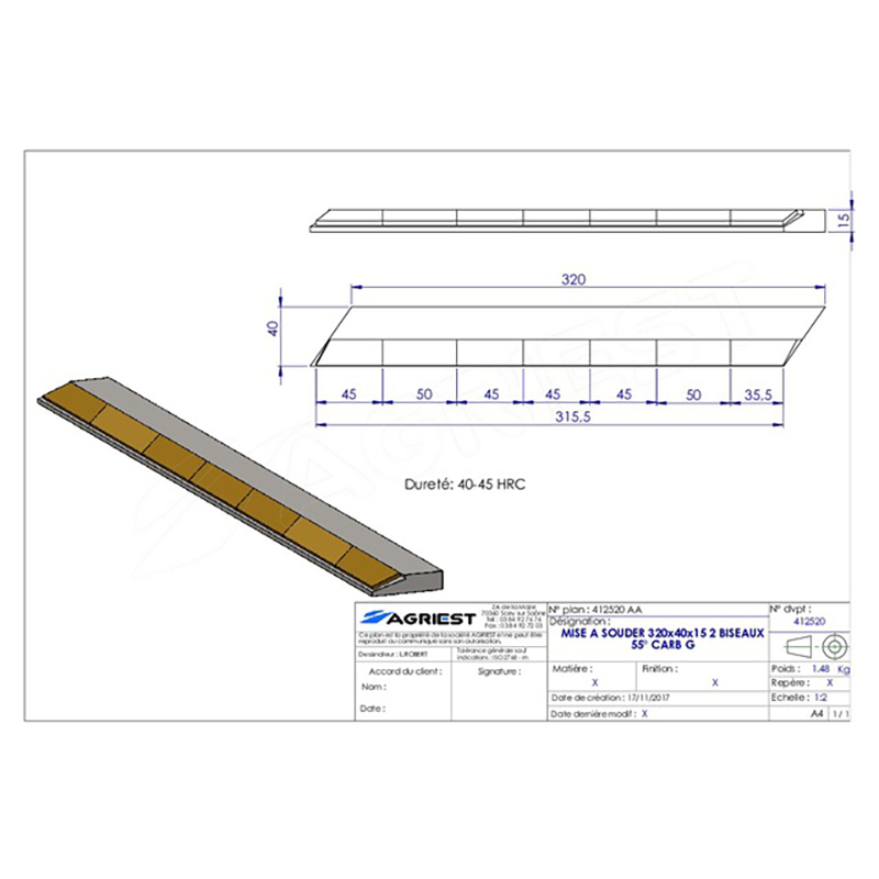 Flach Anschweissteil Hartmetall Anlage 320X40X15 Abgeschrägt X2 Links Grubber Anschweißteile Flach Anschweissteil Hartmetall Anlage 320X40X15 Abgeschrägt X2 Links