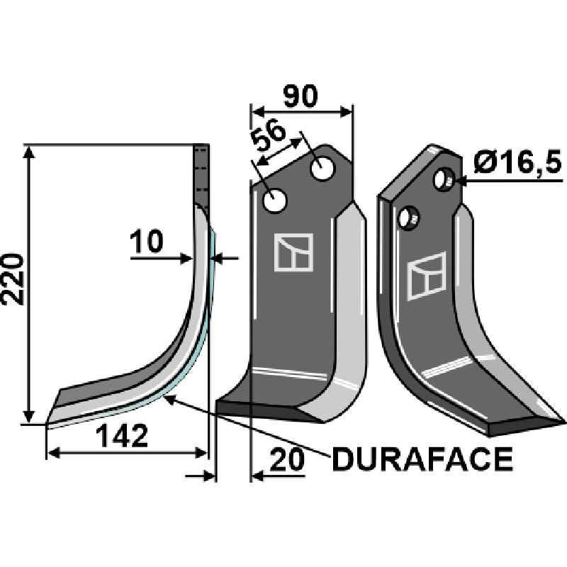 MAS-27L.D Fräsmesser DURAFACE, linke Ausführung Maschio/Gaspardo 0940043/M09400423R Fräsmesser DURAFACE, linke Ausführung IHOF MAS-27L.D
