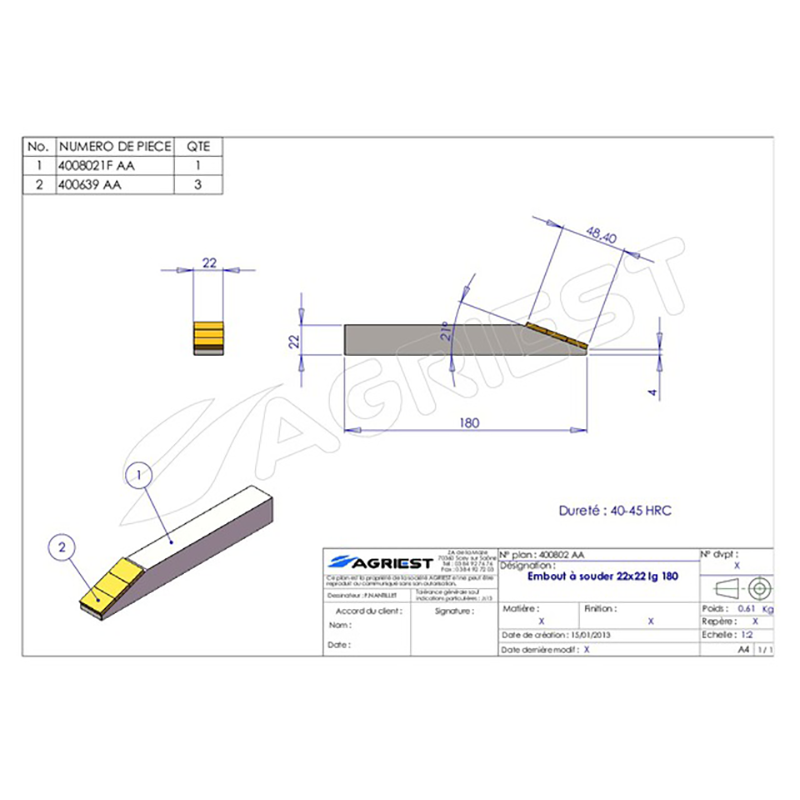 Grubber Anschweißteile Einschweißspitze 22X22 Lg 180 Hartmetall