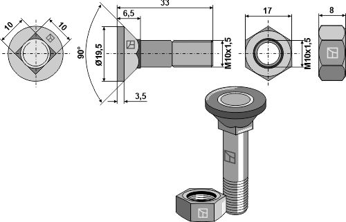 1033VLE Pflugschraube M10x1,5x33 und Sechskantmutter 1033VLE Pflugschraube M10x1,5x33 und Sechskantmutter von Industriehof Scherenbostel