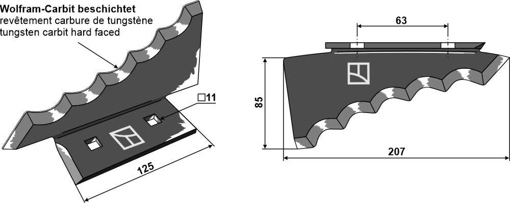 Futtermischwagenmesser - Hartmetallbeschichtet, links