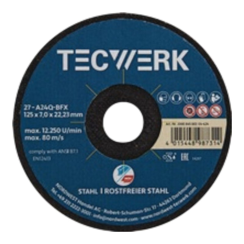 TECWERK INOX/Stahl Premium-Schruppscheibe Ø125mm, 7mm TECWERK INOX/Stahl Premium-Schruppscheibe Ø125mm, 7mm