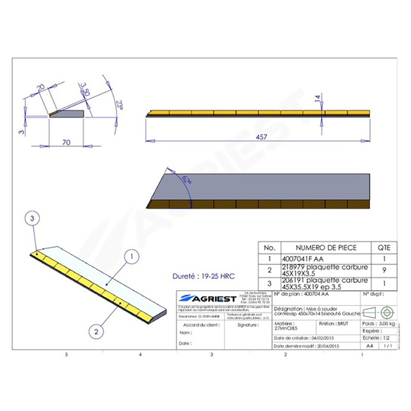 Flach Anschweissteil Anlage 450X70X14 Abgeschrägt Links Hartmetall Grubber Anschweißteile Flach Anschweissteil Anlage 450X70X14 Abgeschrägt Links Hartmetall