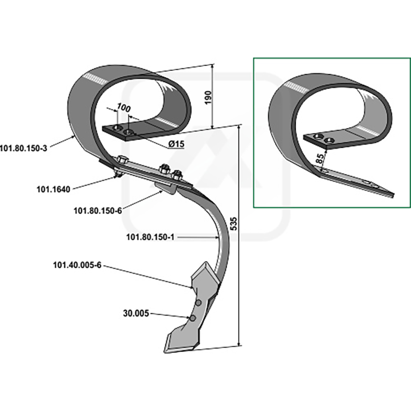 Landwirtschaft Bodenbearbeitung Grubber Schare & Leitbleche Blattfederzinken kpl. mit Schar, System David II Landwirtschaft Bodenbearbeitung Grubber Schare & Leitbleche Blattfederzinken kpl. mit Schar, System David II