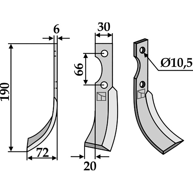 B.C.S.|Bertolini|Ferrari|Grillo|Roteco|S.E.P. 42307|S.305 HP7,5|63199|7086|60325 110 D|1400-1700S Fräsmesser, linke Ausführung IHOF GRI-01L