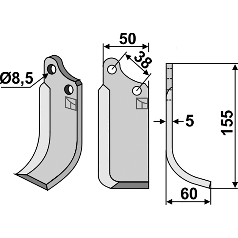 AGR-60R Fräsmesser, rechte Ausführung Agria|Tielbürger 1767 (=071943)|KB-001-008 Fräsmesser, rechte Ausführung IHOF AGR-60R