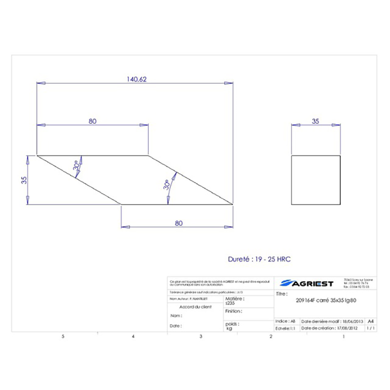 Grubber Anschweißteile Einschweißspitze 35X35 Lg 80 Hartmetall