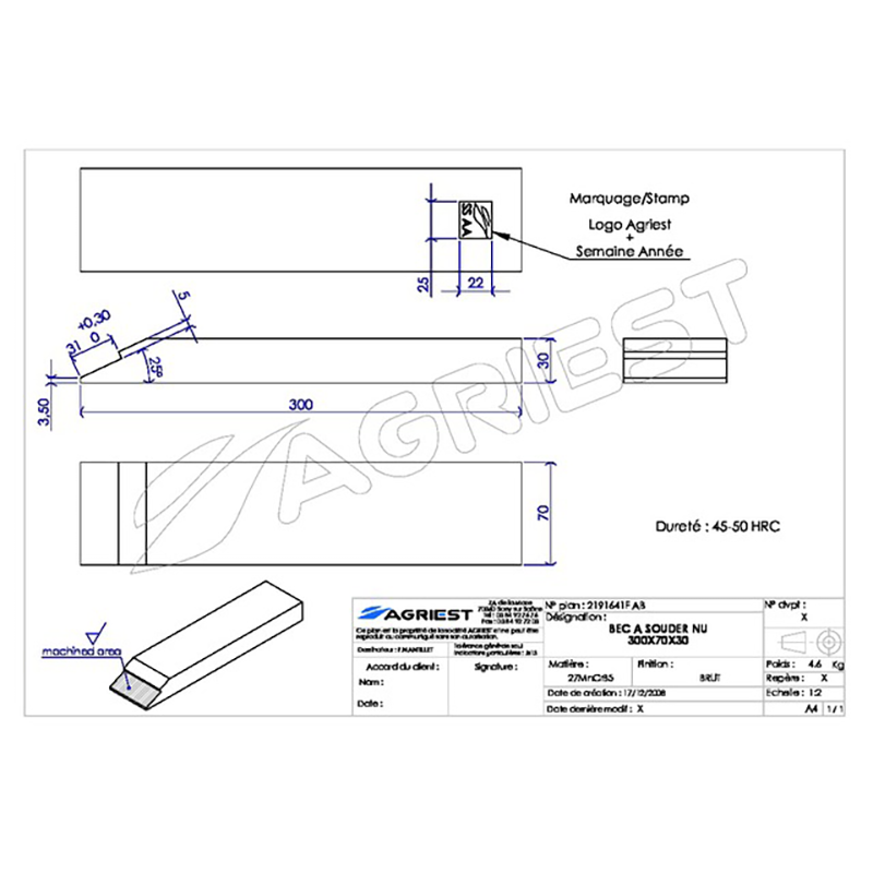 Grubber Anschweißteile Einschweißspitze 300X70X30 Hartmetall